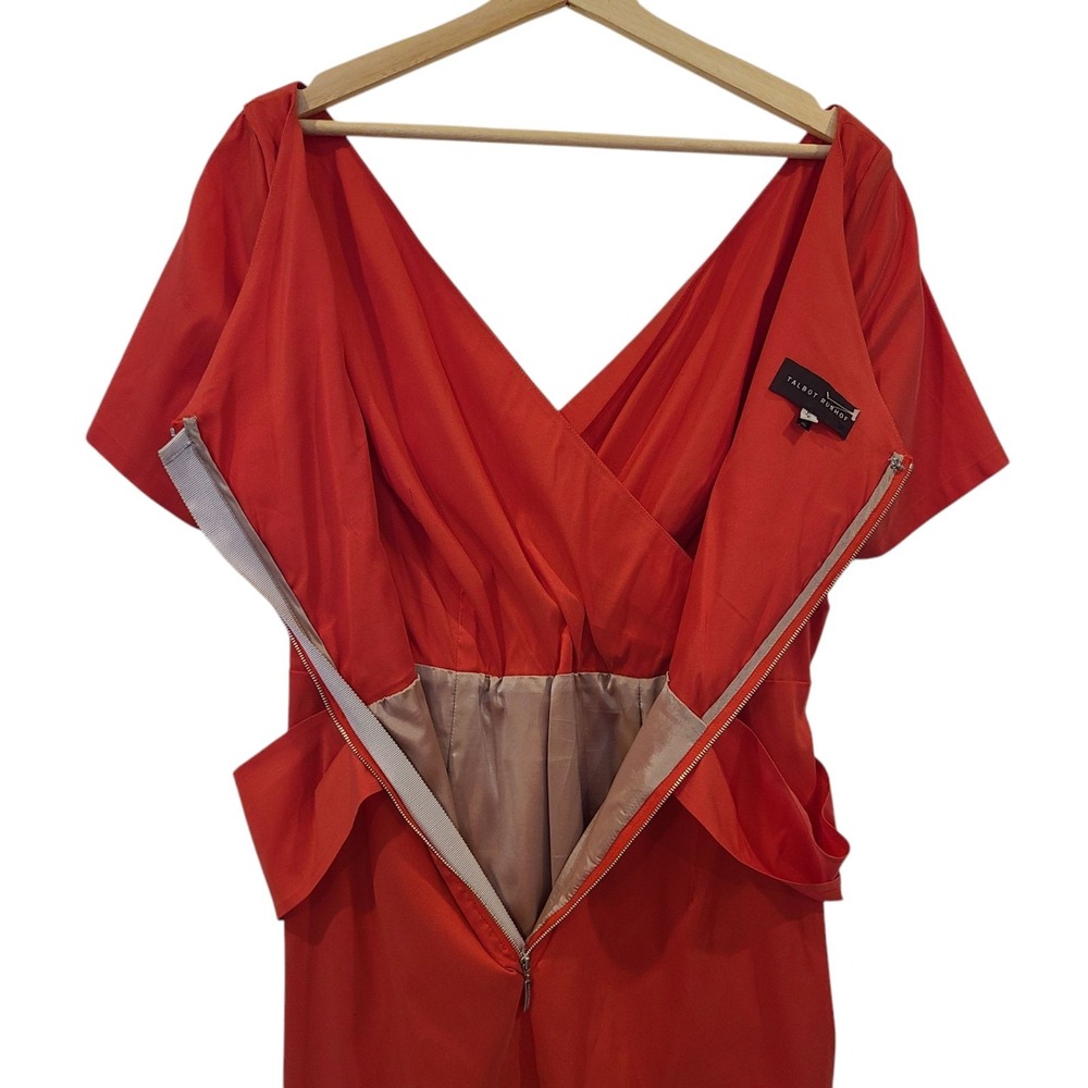 Talbot Runhof Orange Red Draped Silk Blend Cocktail Shift Midi Dress Sz 16/46 - Picture 6 of 9